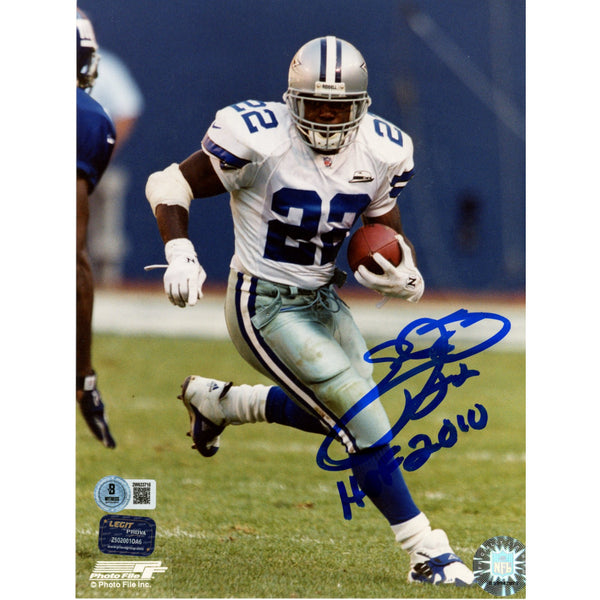 Emmitt Smith Autographed Dallas Cowboys 8x10 Photo HOF Beckett Witness 49609