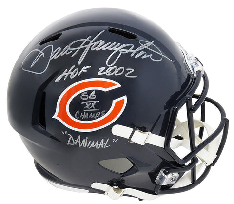 Dan Hampton Signed Chicago Bears Riddell F/S Speed Replica Helmet w/3-Insc - SS