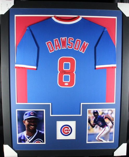 ANDRE DAWSON (Cubs blue TOWER) Signed Autographed Framed Jersey