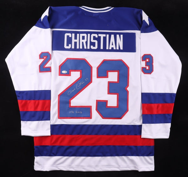 Dave Christian Signed Team USA Jersey / 1980 Miracle on Ice/ Gold Medal Olympian