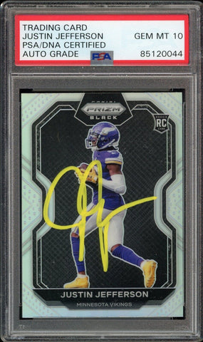 2020 Prizm Black Silver Justin Jefferson RC On Card PSA/DNA Auto GEM MINT 10
