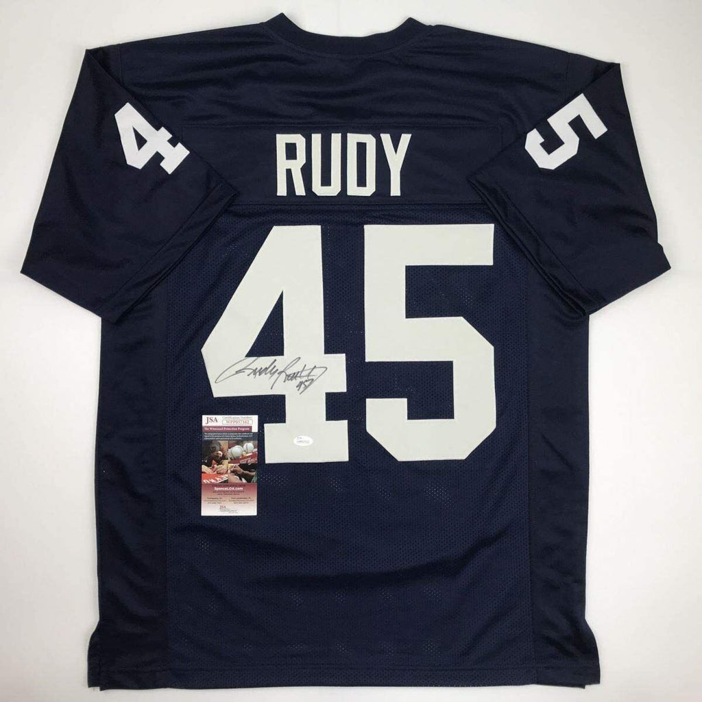 Super Custom Rudy Autographed/Signed Rudy Ruettiger Notre Dame Blue Rudy College Jersey ...