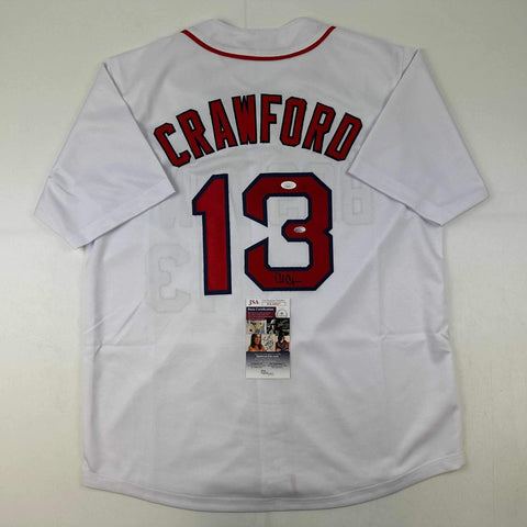 Autographed/Signed Carl Crawford Boston White Baseball Jersey JSA COA