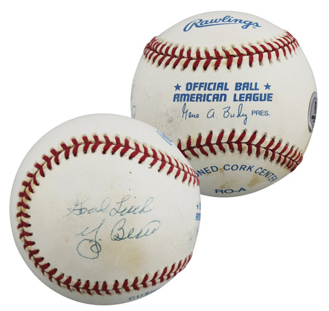 Yankees Yogi Berra "Good Luck" Authentic Signed Budig OAL Baseball BAS #BU64196