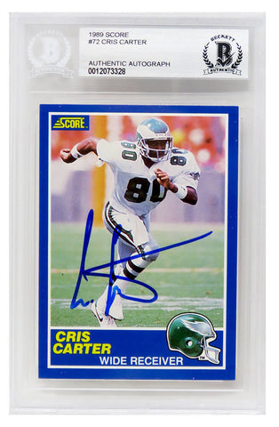 Cris Carter Autographed Eagles 1989 Score Football Rookie Card - BECKETT