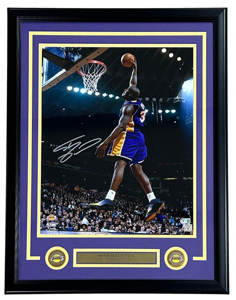 Shaquille O'Neal Signed Framed 16x20 Los Angeles Lakers Purple Jersey Photo BAS