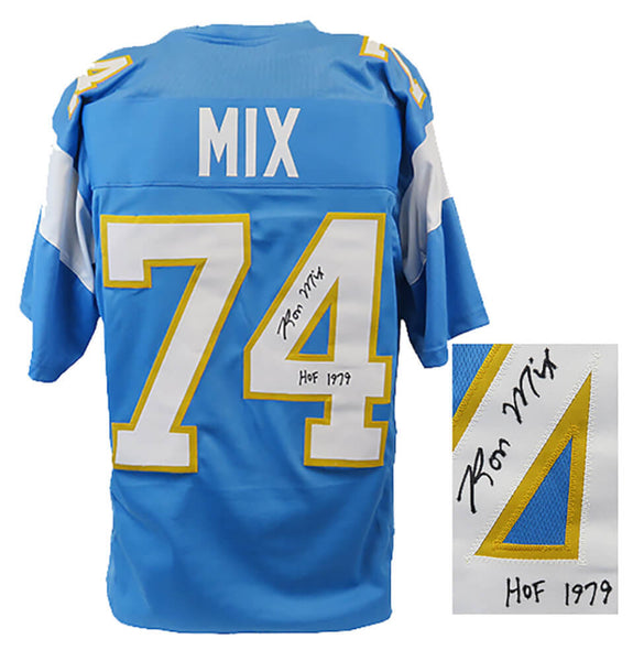 Ron Mix Signed Powder Blue Custom Football Jersey w/HOF 1979 - (SCHWARTZ COA)