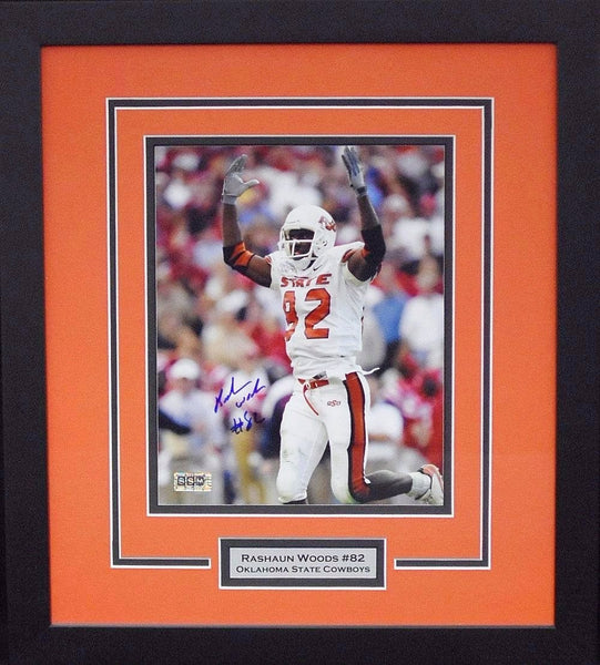 RASHAUN WOODS SIGNED OKLAHOMA STATE COWBOYS 8x10 FRAMED PHOTO COA
