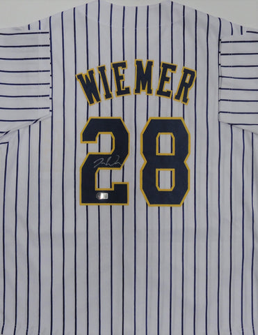 Brewers JOEY WIEMER Signed Custom Replica Pinstripe Milwaukee Jersey AUTO - BAS