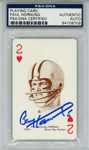 Paul Hornung Autographed 1963 Stancraft 2 of Hearts Card PSA Slab 43567