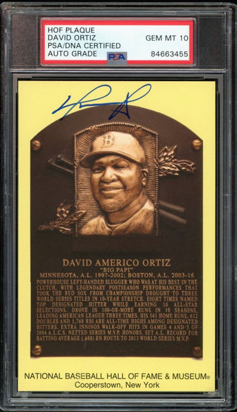 David Ortiz Red Sox Signed HOF 2022 Plaque Postcard PSA/DNA Auto 10 GEM MINT