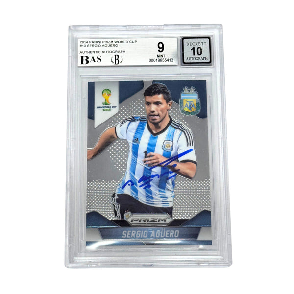 Sergio Aguero Signed 2014 Panini Prizm World Cup #13 - BGS 9 AUTO 10