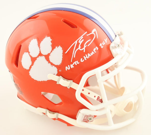 Travis Etienne Signed Clemson Tigers Mini Helmet Ins "Natl Champs 2018"(Beckett)