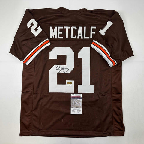 Autographed/Signed Eric Metcalf Cleveland Brown Football Jersey JSA COA