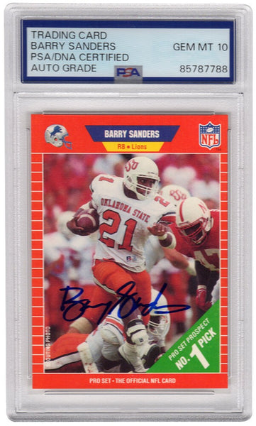 Barry Sanders Signed 1989 Pro Set Football Rookie Card #494 - (PSA / Auto 10)