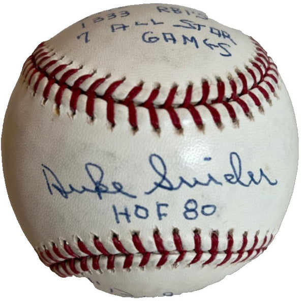 Duke Snider Dodgers Autographed & 15X Inscribed MLB Baseball Statball COA