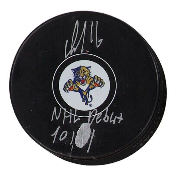 Aleksander Barkov Signed Florida Panthers Logo Hockey Puck (Fanatics) 2xAll Star