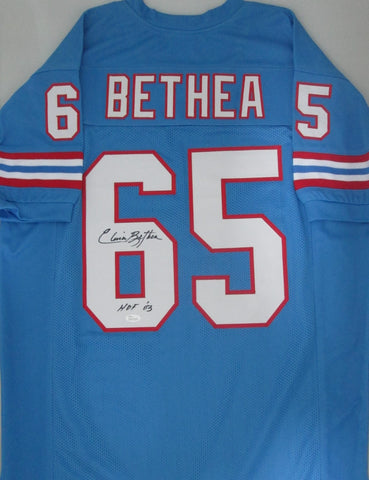 Oilers ELVIN BETHEA #65 Signed Custom Blue Jersey AUTO w/ HOF '03 - JSA