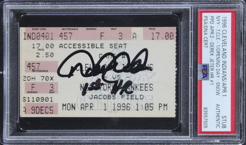 Yankees Derek Jeter Signed 1996 Opening Day 1st Career HR Ticket Stub PSA Slab