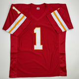 Autographed/Signed Warren Moon HOF 06 Kansas City Red Football Jersey JSA COA