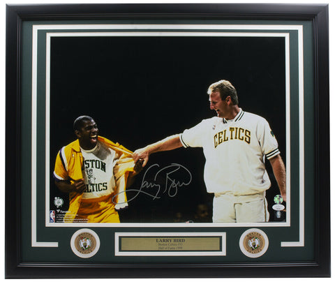 Larry Bird Signed Framed 16x20 Boston Celtics Magic Johnson Photo JSA