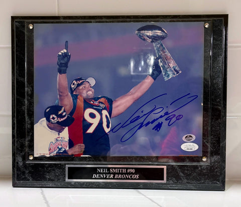 Neil Smith Autographed Super Bowl 8x10 Photo with Plaque Denver Broncos JSA COA