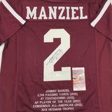 Autographed/Signed Johnny Manziel Texas A&M Maroon Stat Jersey JSA COA