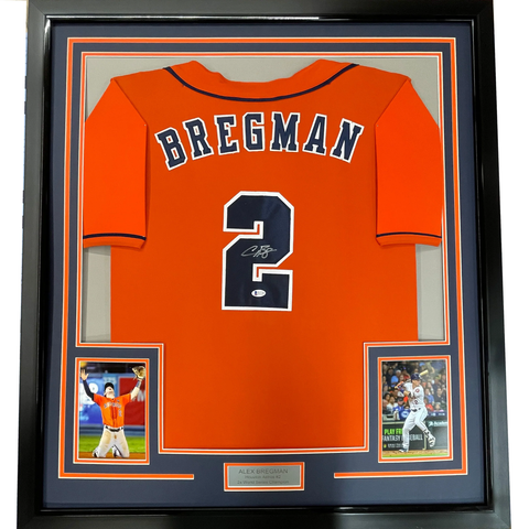 Framed Autographed/Signed Alex Bregman 33x42 Houston Orange Jersey BAS COA