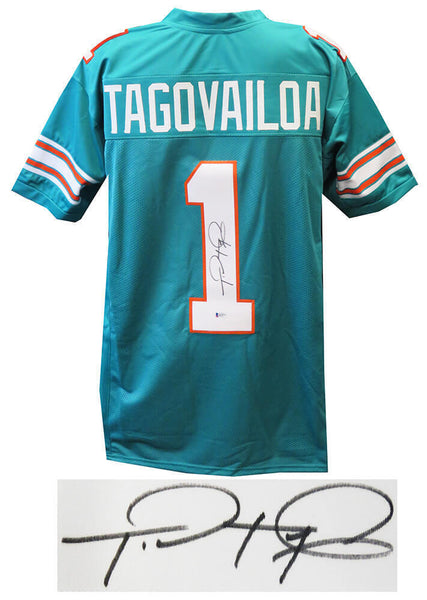 Tua Tagovailoa (MIAMI DOLPHINS) Signed Teal Custom Football Jersey (Beckett COA)
