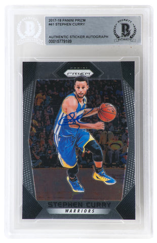 Stephen Curry Signed Warriors 2017 Panini Prizm Card #41 (Beckett Encapsulated)
