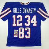 Autographed/Signed Jim Kelly Thurman Thomas Andre Reed Dynasty Jersey JSA COA