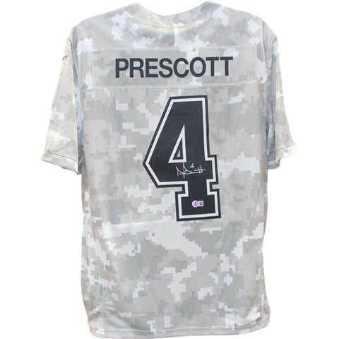 Dak Prescott Autographed Dallas Cowboys Nike Arctic Camo XL Jersey Beckett 50867