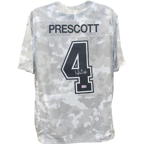 Dak Prescott Autographed Dallas Cowboys Nike Arctic Camo XL Jersey Beckett 50867