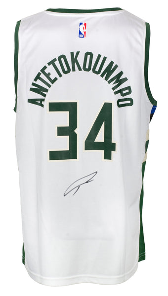 Giannis Antetokounmpo Signed White Swingman Bucks Jersey BAS ITP 38758