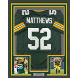 Framed Autographed/Signed Clay Matthews 35x39 Green Bay Green Jersey JSA COA