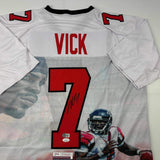 Autographed/Signed Michael Mike Vick Atlanta White Photo Artwork Jersey JSA COA