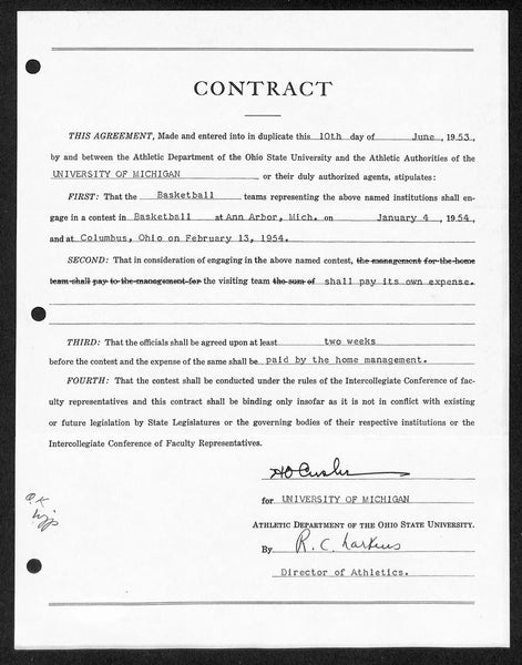 Fritz Crisler HOF Michigan Head Coach Signed/Auto Contract PSA BA199007