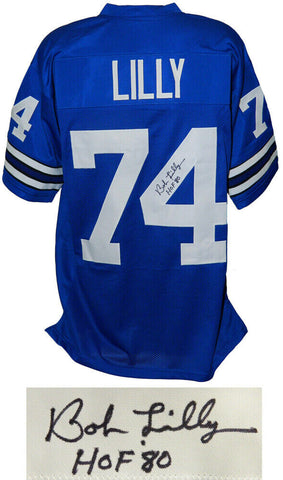 BOB LILLY Dallas Cowboys Signed Blue T/B Football Jersey w/HOF '80 - SCHWARTZ
