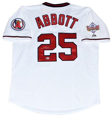 JIM ABBOTT SIGNED 1989 CALIFORNIA ANGELS #25 MAJESTIC COOPERSTOWN JERSEY