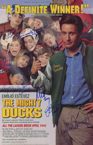 The Mighty Ducks Cast Signed 11x17 Ducks -Estevez + 7 Sigs - w/Names - (SS COA)