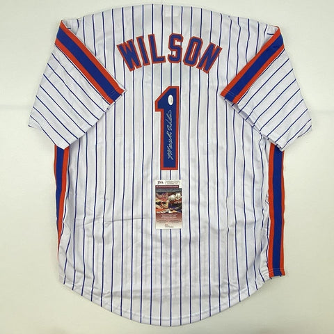 Autographed/Signed MOOKIE WILSON New York Pinstripe Jersey JSA COA Auto