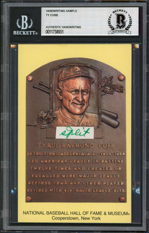 Tigers Ty Cobb Writing Sample 3.5x5.5 HOF Plaque Postcard BAS Slabbed 5
