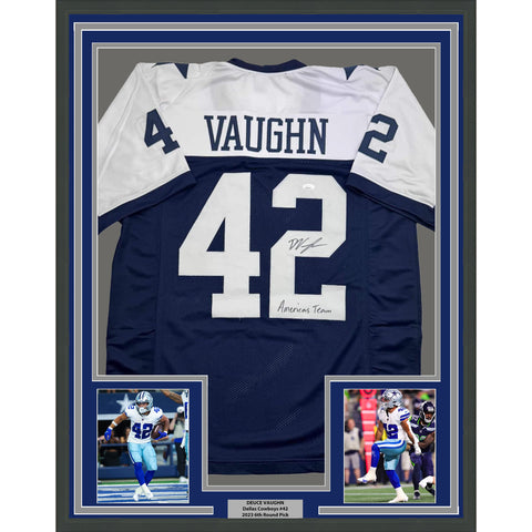 Framed Autographed/Signed Deuce Vaughn 35x39 Dallas Day Football Jersey JSA COA