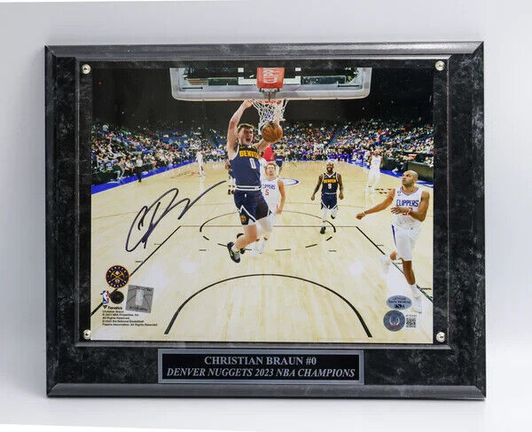 Christian Braun Signed Denver Nuggets 8x10 Photo Plaque Dunking Beckett COA