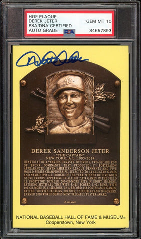 Derek Jeter Yankees Signed HOF 2020 Plaque Postcard Stamped Auto PSA 10 GEM MINT