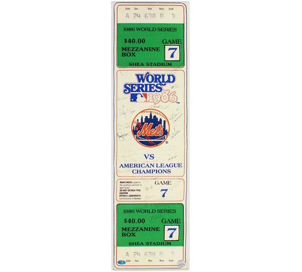 1986 New York Mets Team Signed 1986 WS Mega Ticket Canvas - Gary Carter