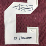 Framed Autographed/Signed Johnny Manziel 12 Heisman 33x42 Maroon Jersey JSA COA