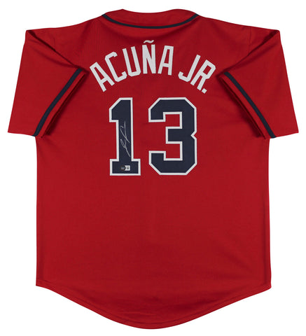 Ronald Acuna Jr. Authentic Signed Red Pro Style Jersey Autographed BAS Witnessed