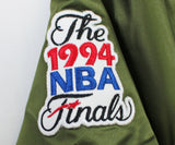 Rockets Hakeem Olajuwon & Clyde Drexler Signed Green M&N Bomber Jacket BAS Wit