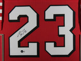 CHRISTIAN MCCAFFREY (49ers red SKYLINE) Signed Autographed Framed Jersey Beckett